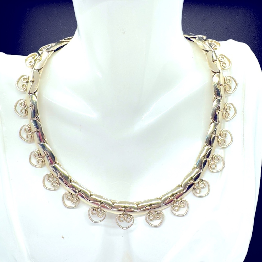 Vintage Silver Tone Heart Choker Necklace